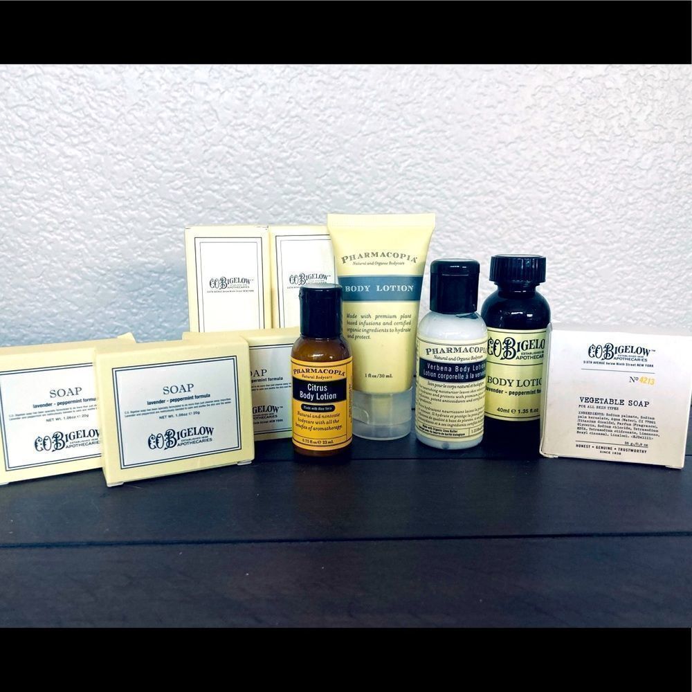 NWT Travel Hotel Toiletry Lot CO Bigelow & Pharmacopia